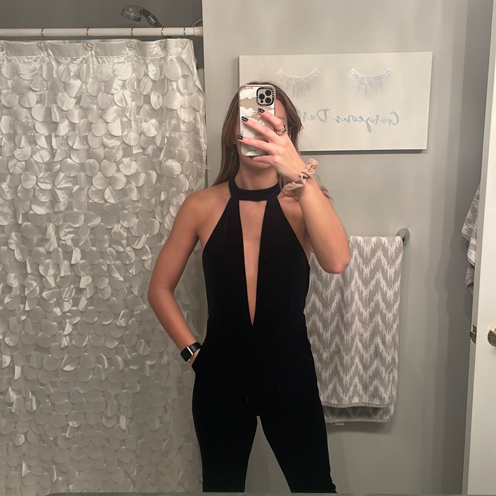 Black velvet jumpsuit
